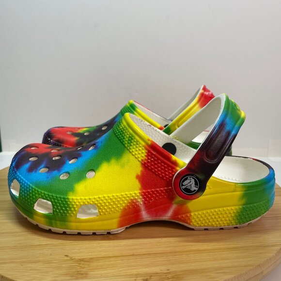 Crocs Men 4 Women 6 Classic Clogs Tie Dye White Rubber Slip On Comfort 205453 - Picture 2 of 10